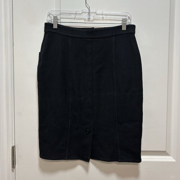 Chanel Vintage Linen Blend Wool Button Front Pencil Skirt Buttons Pocket Small - Picture 9 of 16